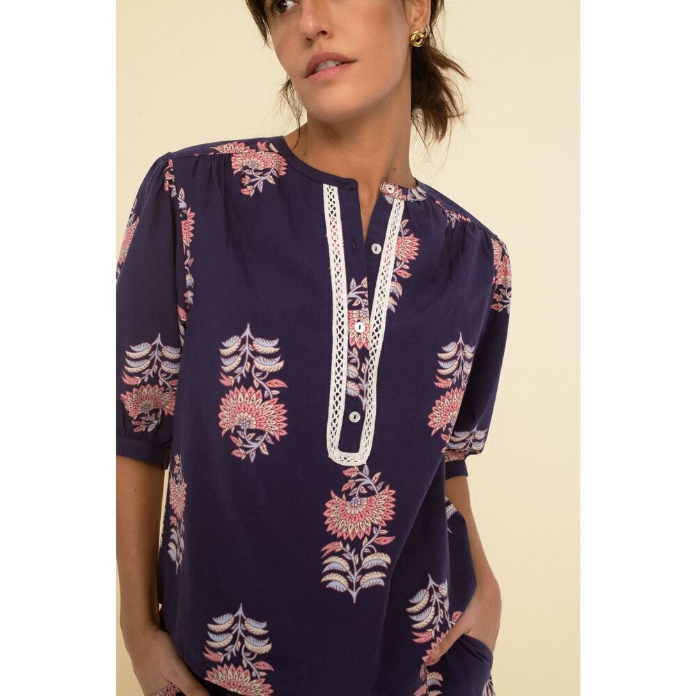 Sonmer Blue Luisa Floral Cotton Blouse